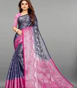 Navy blue woven art silk sarees saree with blouse
