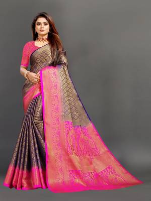 Navy blue woven art silk sarees saree with blouse 1