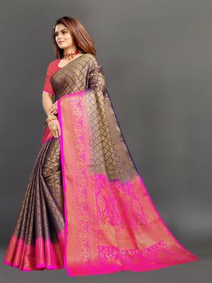 Navy blue woven art silk sarees saree with blouse 2