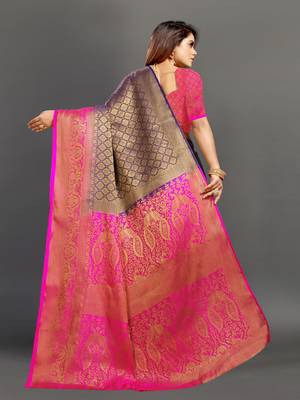 Navy blue woven art silk sarees saree with blouse 4