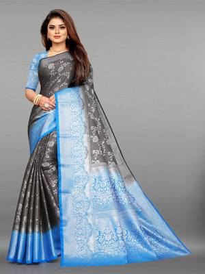 Black woven art silk sarees saree with blouse 1