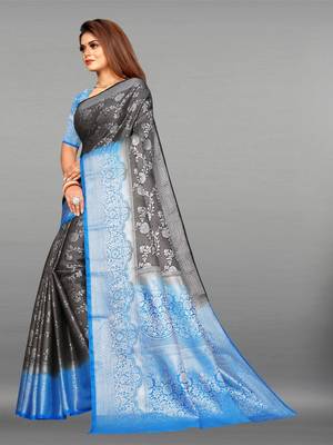 Black woven art silk sarees saree with blouse 2