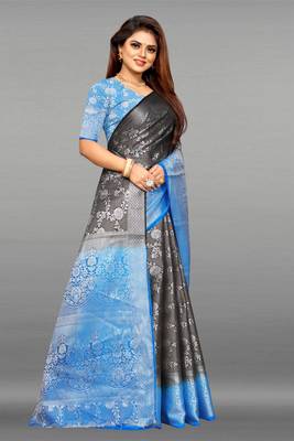 Black woven art silk sarees saree with blouse 3