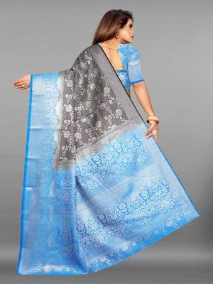 Black woven art silk sarees saree with blouse 4