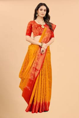Yellow woven art silk sarees saree with blouse 1