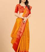 Yellow woven art silk sarees saree with blouse