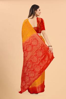 Yellow woven art silk sarees saree with blouse 4