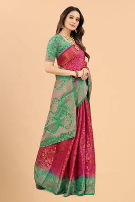 Purple woven art silk sarees saree with blouse 3