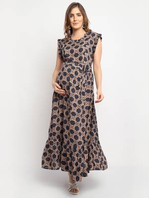 Moms Maternity Women's Maternity Rayon Geometric Print Black Maxi Dress 3