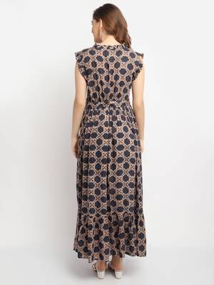 Moms Maternity Women's Maternity Rayon Geometric Print Black Maxi Dress 5