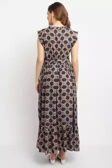 Moms Maternity Women's Maternity Rayon Geometric Print Black Maxi Dress