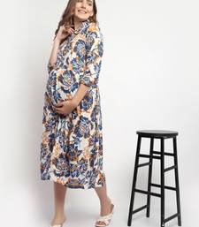Moms Maternity Women's Maternity Rayon Floral Print Blue Midi Dress