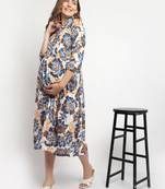 Moms Maternity Women's Maternity Rayon Floral Print Blue Midi Dress