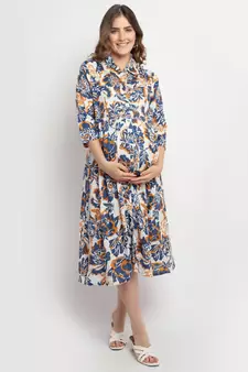 Moms Maternity Women's Maternity Rayon Floral Print Blue Midi Dress