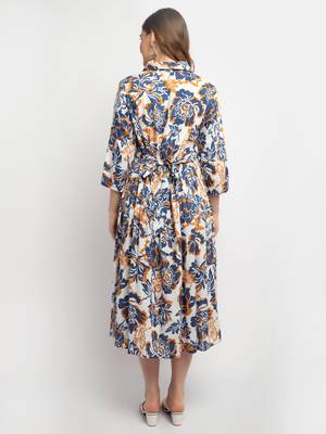 Moms Maternity Women's Maternity Rayon Floral Print Blue Midi Dress 5