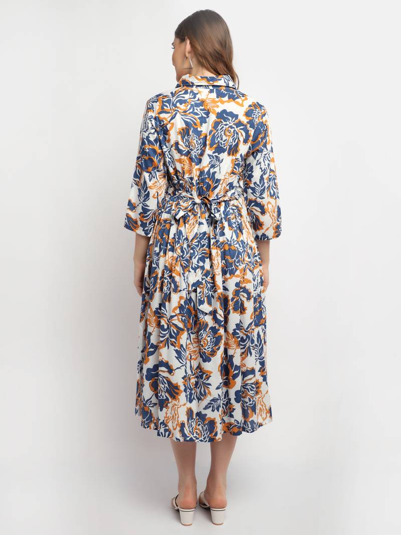 Moms Maternity Women's Maternity Rayon Floral Print Blue Midi Dress