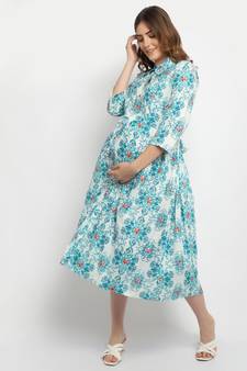 Moms Maternity Women's Maternity Rayon Floral Print Green Midi Dress