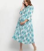 Moms Maternity Women's Maternity Rayon Floral Print Green Midi Dress