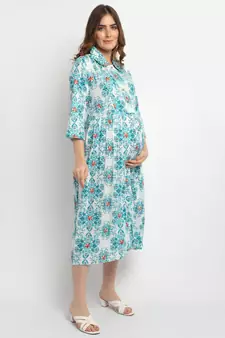 Moms Maternity Women's Maternity Rayon Floral Print Green Midi Dress