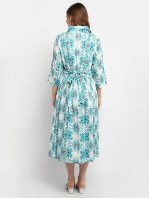 Moms Maternity Women's Maternity Rayon Floral Print Green Midi Dress 5