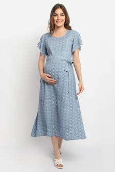 Moms Maternity Women's Maternity Rayon Floral Print MultiColor Midi Dress