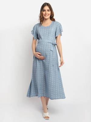 Moms Maternity Women's Maternity Rayon Floral Print MultiColor Midi Dress 1