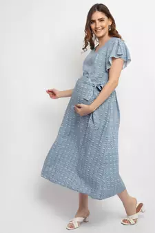 Moms Maternity Women's Maternity Rayon Floral Print MultiColor Midi Dress