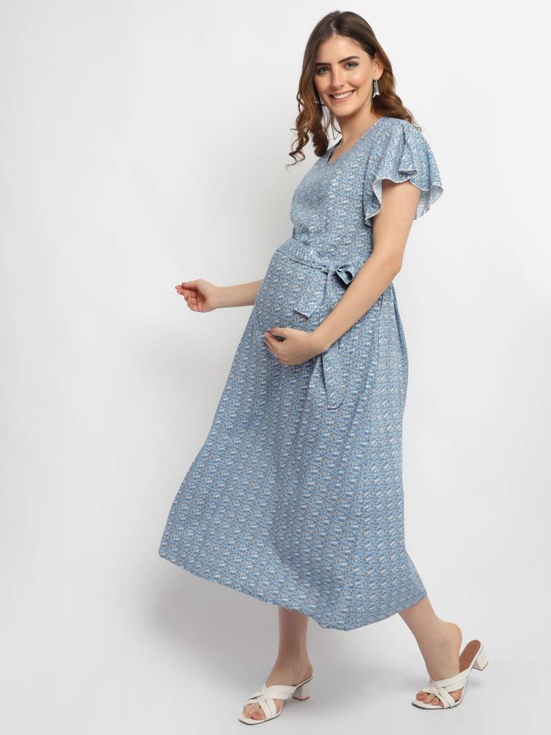 Moms Maternity Women's Maternity Rayon Floral Print MultiColor Midi Dress