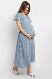 Moms Maternity Women's Maternity Rayon Floral Print MultiColor Midi Dress