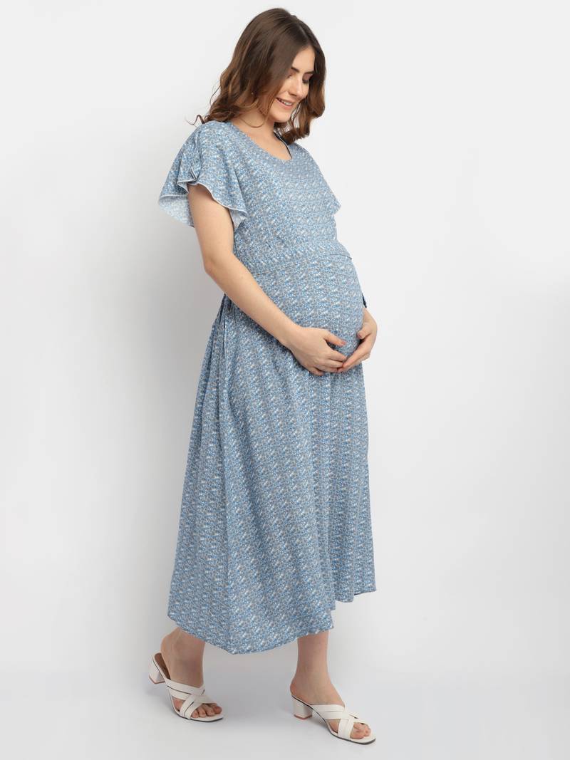 Moms Maternity Women's Maternity Rayon Floral Print MultiColor Midi Dress