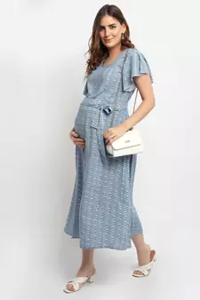 Moms Maternity Women's Maternity Rayon Floral Print MultiColor Midi Dress
