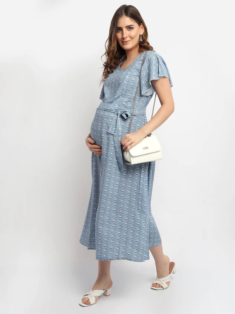 Moms Maternity Women's Maternity Rayon Floral Print MultiColor Midi Dress