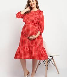 Moms Maternity Women's Maternity Crepe Striped Print Red Midi Dress