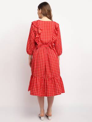 Moms Maternity Women's Maternity Crepe Striped Print Red Midi Dress 5