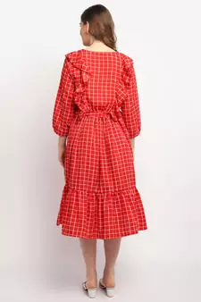 Moms Maternity Women's Maternity Crepe Striped Print Red Midi Dress