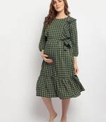 Moms Maternity Women's Maternity Crepe Striped Print Olive Midi Dress