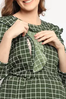 Moms Maternity Women's Maternity Crepe Striped Print Olive Midi Dress