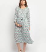 Moms Maternity Women's Maternity Rayon Floral Print Green Midi Dress