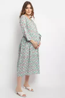 Moms Maternity Women's Maternity Rayon Floral Print Green Midi Dress