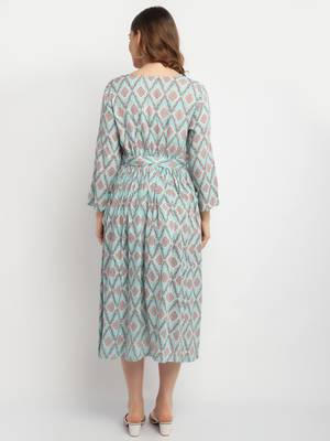 Moms Maternity Women's Maternity Rayon Floral Print Green Midi Dress 4