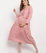 Moms Maternity Women's Maternity Rayon Floral Print Pink Midi Dress
