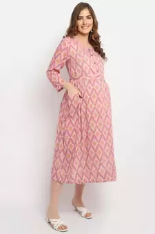 Moms Maternity Women's Maternity Rayon Floral Print Pink Midi Dress