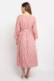 Moms Maternity Women's Maternity Rayon Floral Print Pink Midi Dress