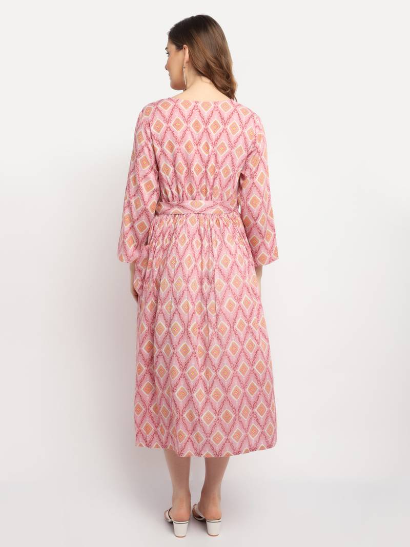 Moms Maternity Women's Maternity Rayon Floral Print Pink Midi Dress