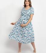 Moms Maternity Women's Maternity Rayon Floral Print Blue Midi Dress