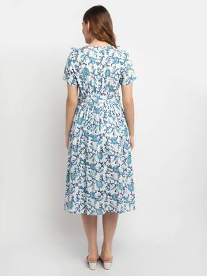 Moms Maternity Women's Maternity Rayon Floral Print Blue Midi Dress 5
