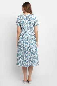 Moms Maternity Women's Maternity Rayon Floral Print Blue Midi Dress