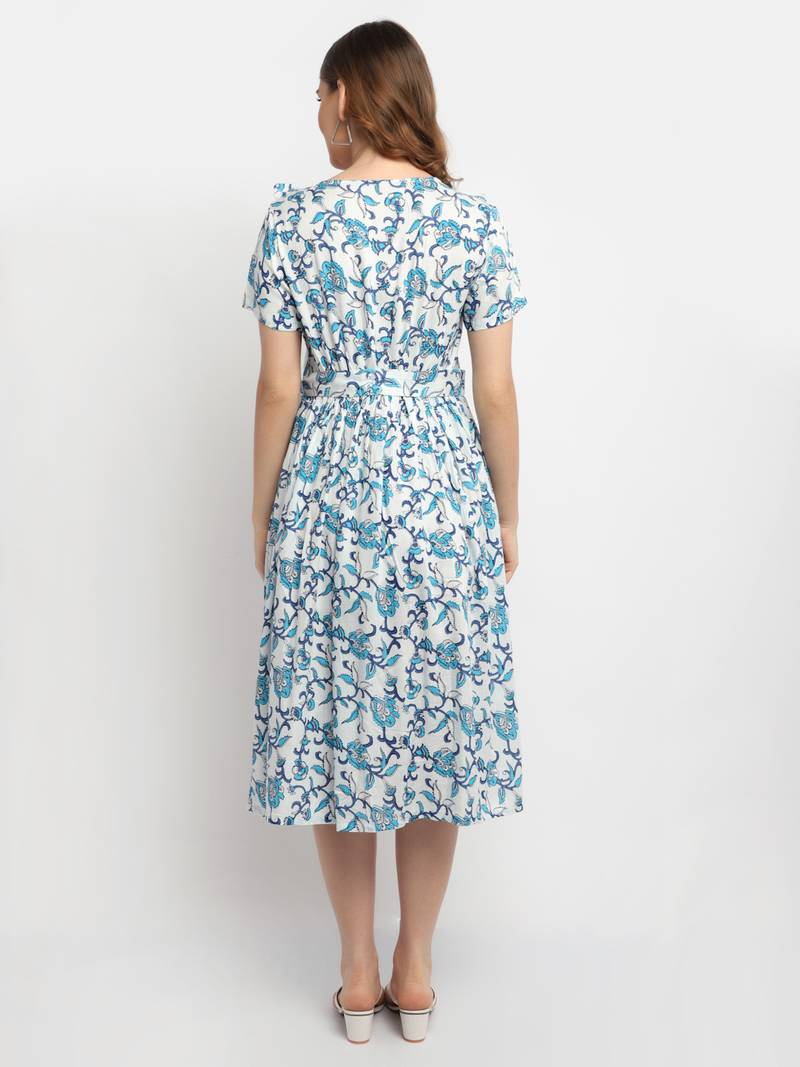 Moms Maternity Women's Maternity Rayon Floral Print Blue Midi Dress