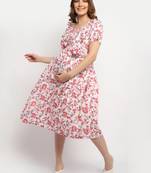 Moms Maternity Women's Maternity Rayon Floral Print Red Midi Dress