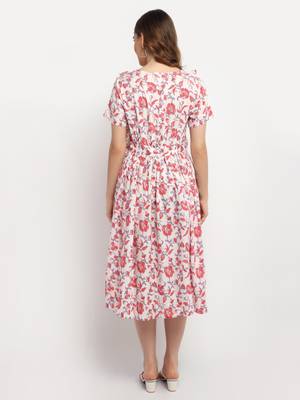 Moms Maternity Women's Maternity Rayon Floral Print Red Midi Dress 4